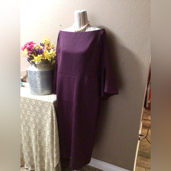NEWT ELOQUII PLUM SCUBA DRESS SIZE 16 FLARE BELL SLEEVES ( plus size ) - Picture 3 of 15